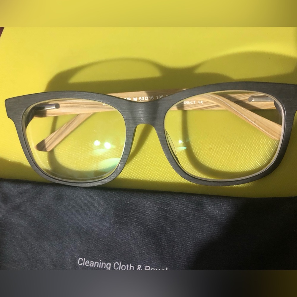 🆕 frames from (Eyebuy Direct) size 53 16/135 wood toned dark front temple light